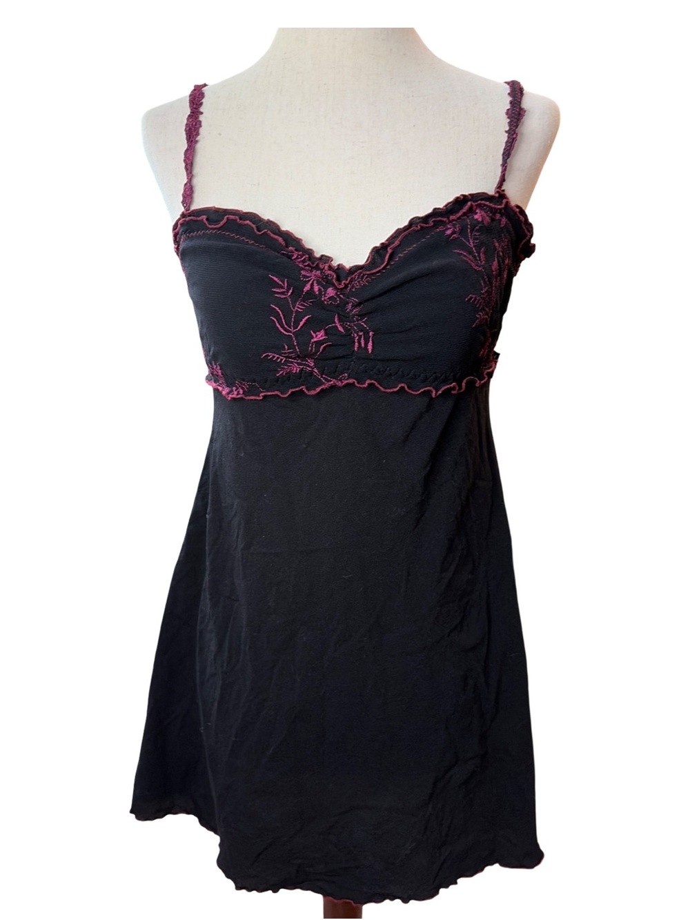 Hanky Panky Black & Pink Embroidered Chemise Slip - Women Intimates - Picture 1 of 4
